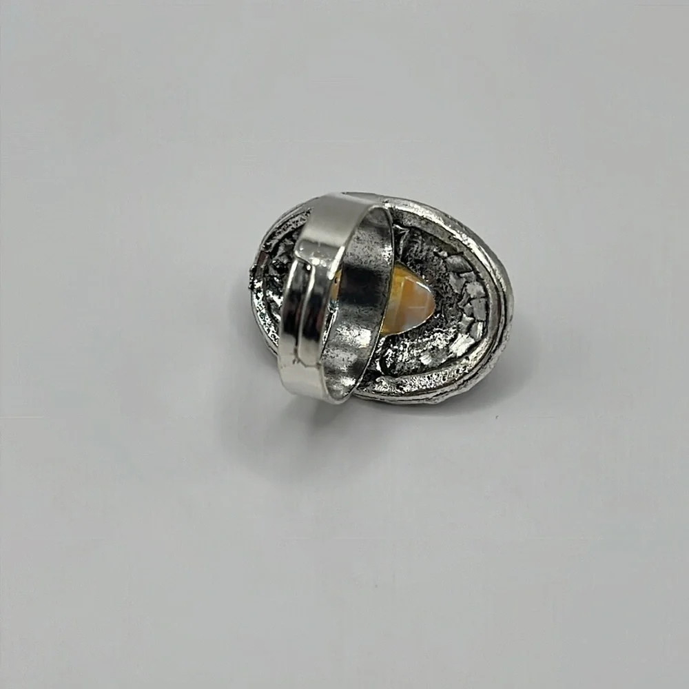 NEW Vintage Shiny Aura Moonstone Oval Adjustable Ring